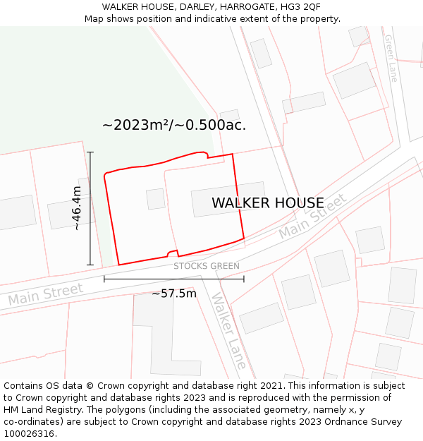 WALKER HOUSE, DARLEY, HARROGATE, HG3 2QF: Plot and title map