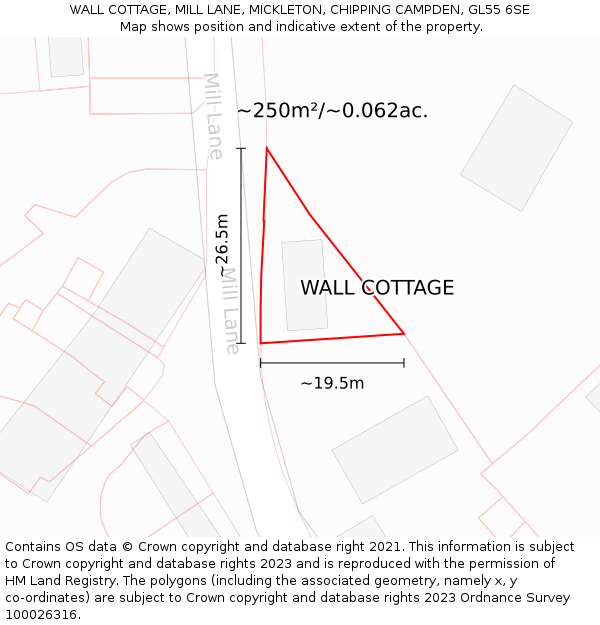 WALL COTTAGE, MILL LANE, MICKLETON, CHIPPING CAMPDEN, GL55 6SE: Plot and title map