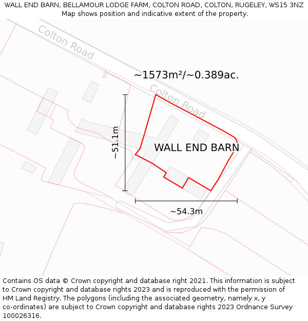 WALL END BARN, BELLAMOUR LODGE FARM, COLTON ROAD, COLTON, RUGELEY, WS15 3NZ: Plot and title map