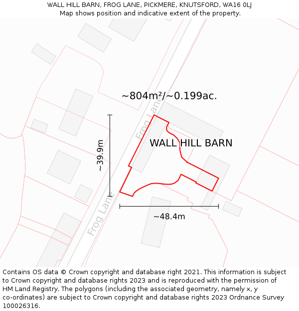 WALL HILL BARN, FROG LANE, PICKMERE, KNUTSFORD, WA16 0LJ: Plot and title map