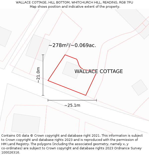 WALLACE COTTAGE, HILL BOTTOM, WHITCHURCH HILL, READING, RG8 7PU: Plot and title map