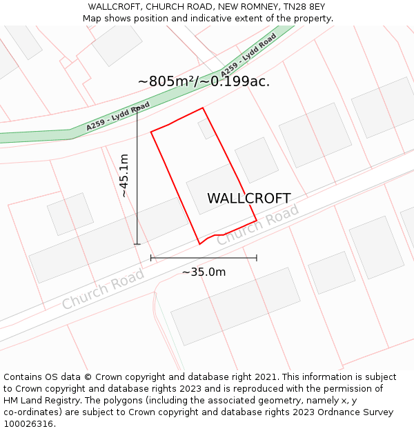 WALLCROFT, CHURCH ROAD, NEW ROMNEY, TN28 8EY: Plot and title map