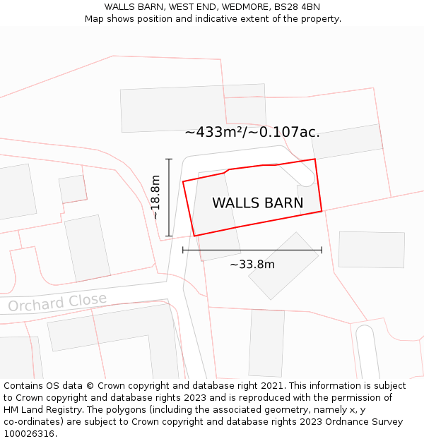 WALLS BARN, WEST END, WEDMORE, BS28 4BN: Plot and title map