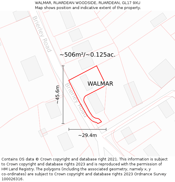 WALMAR, RUARDEAN WOODSIDE, RUARDEAN, GL17 9XU: Plot and title map