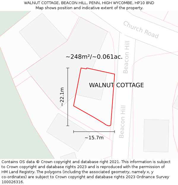 WALNUT COTTAGE, BEACON HILL, PENN, HIGH WYCOMBE, HP10 8ND: Plot and title map