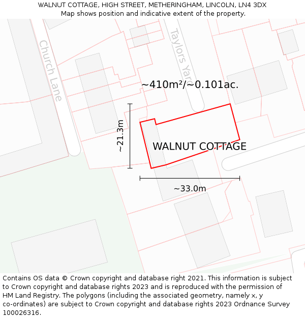 WALNUT COTTAGE, HIGH STREET, METHERINGHAM, LINCOLN, LN4 3DX: Plot and title map