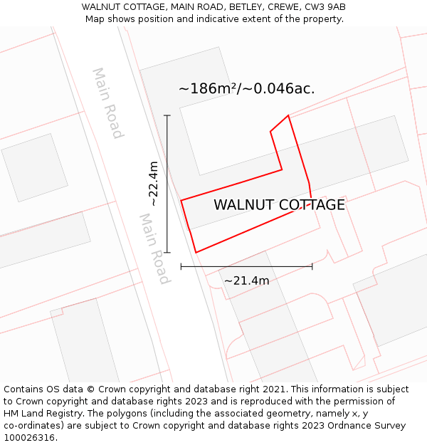 WALNUT COTTAGE, MAIN ROAD, BETLEY, CREWE, CW3 9AB: Plot and title map