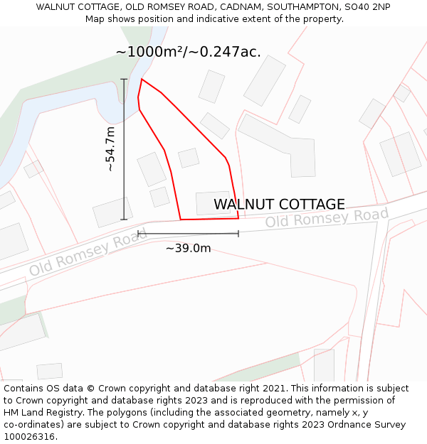 WALNUT COTTAGE, OLD ROMSEY ROAD, CADNAM, SOUTHAMPTON, SO40 2NP: Plot and title map