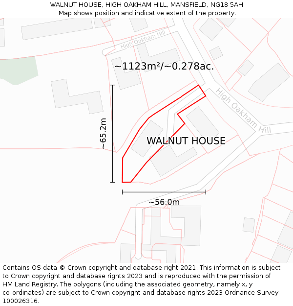 WALNUT HOUSE, HIGH OAKHAM HILL, MANSFIELD, NG18 5AH: Plot and title map