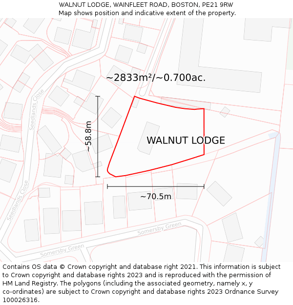 WALNUT LODGE, WAINFLEET ROAD, BOSTON, PE21 9RW: Plot and title map