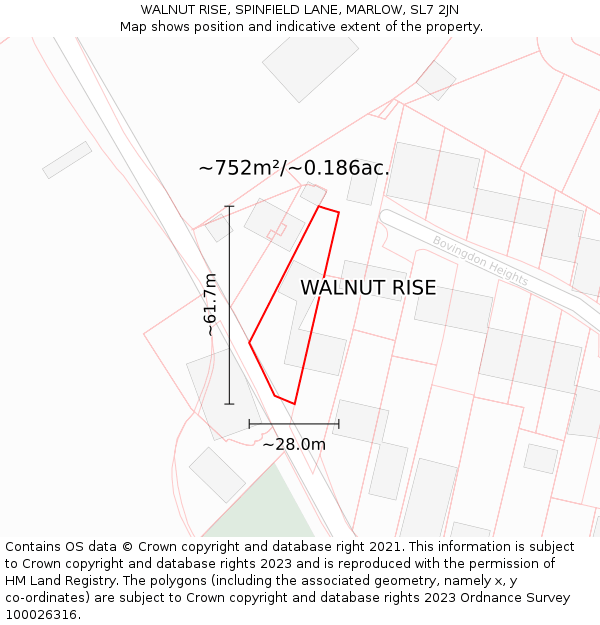 WALNUT RISE, SPINFIELD LANE, MARLOW, SL7 2JN: Plot and title map