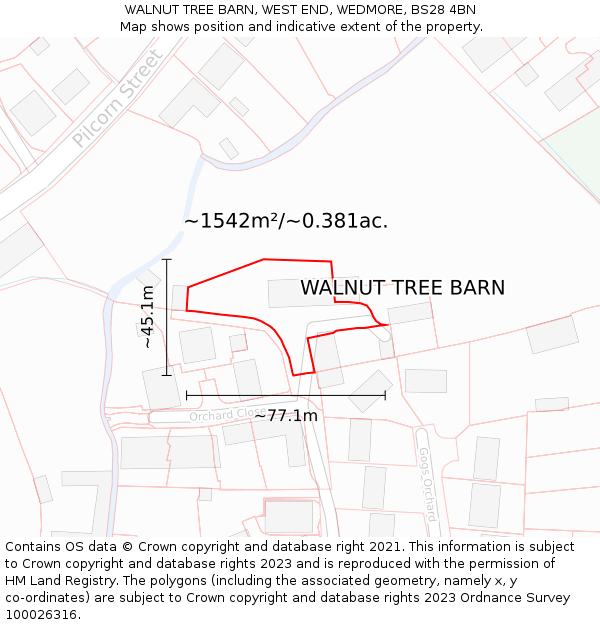 WALNUT TREE BARN, WEST END, WEDMORE, BS28 4BN: Plot and title map