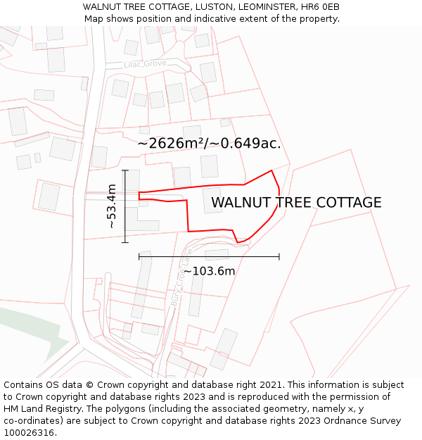 WALNUT TREE COTTAGE, LUSTON, LEOMINSTER, HR6 0EB: Plot and title map