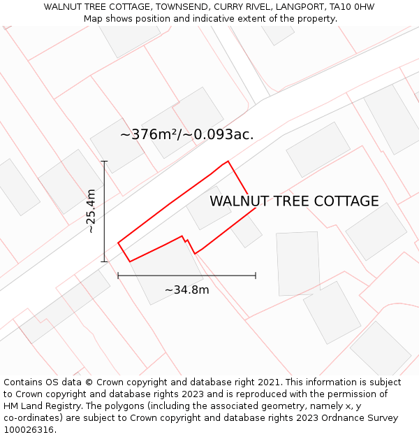 WALNUT TREE COTTAGE, TOWNSEND, CURRY RIVEL, LANGPORT, TA10 0HW: Plot and title map