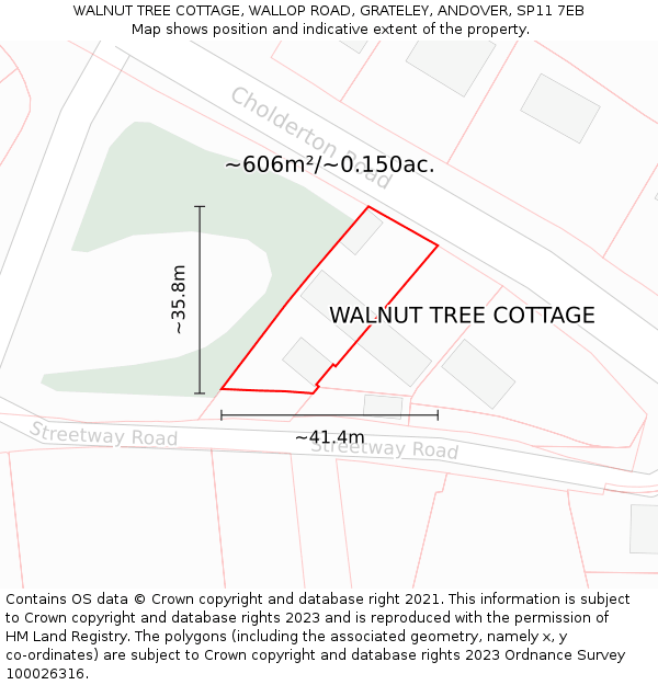 WALNUT TREE COTTAGE, WALLOP ROAD, GRATELEY, ANDOVER, SP11 7EB: Plot and title map