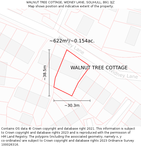 WALNUT TREE COTTAGE, WIDNEY LANE, SOLIHULL, B91 3JZ: Plot and title map