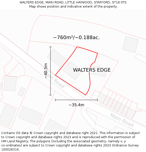WALTERS EDGE, MAIN ROAD, LITTLE HAYWOOD, STAFFORD, ST18 0TS: Plot and title map