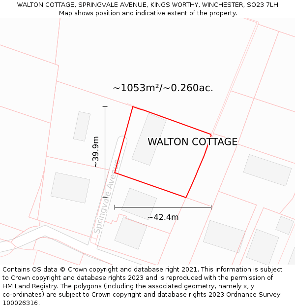 WALTON COTTAGE, SPRINGVALE AVENUE, KINGS WORTHY, WINCHESTER, SO23 7LH: Plot and title map