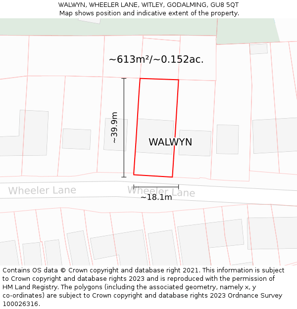 WALWYN, WHEELER LANE, WITLEY, GODALMING, GU8 5QT: Plot and title map