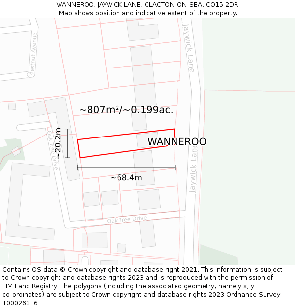 WANNEROO, JAYWICK LANE, CLACTON-ON-SEA, CO15 2DR: Plot and title map