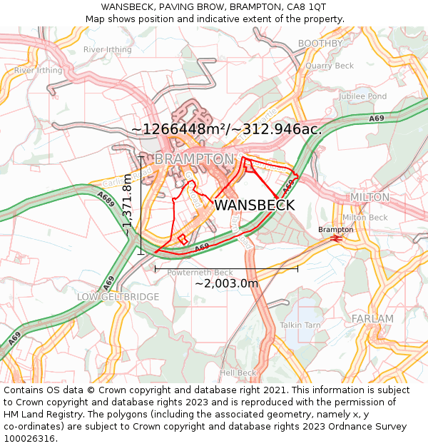 WANSBECK, PAVING BROW, BRAMPTON, CA8 1QT: Plot and title map