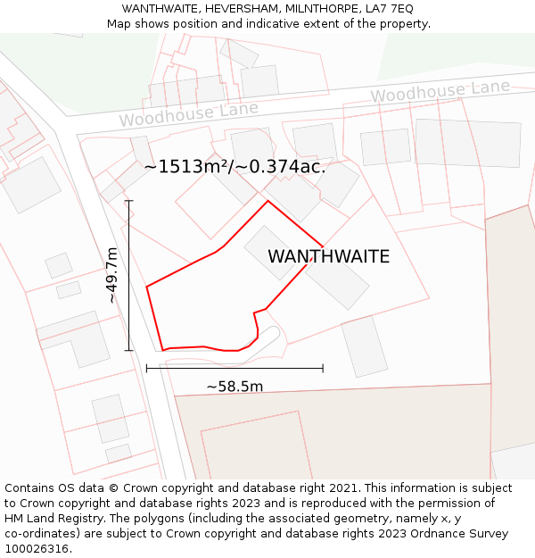 WANTHWAITE, HEVERSHAM, MILNTHORPE, LA7 7EQ: Plot and title map