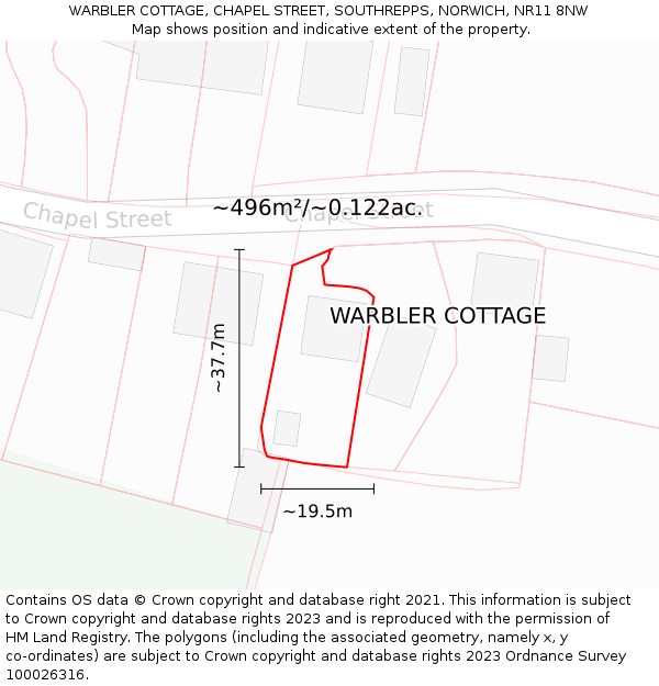 WARBLER COTTAGE, CHAPEL STREET, SOUTHREPPS, NORWICH, NR11 8NW: Plot and title map