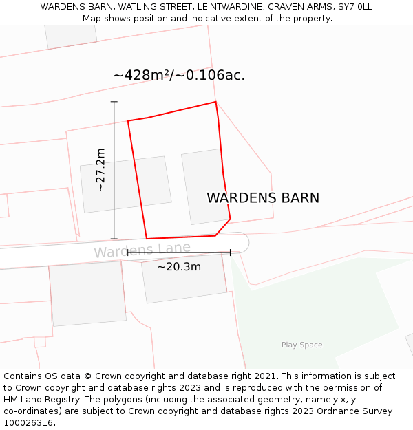 WARDENS BARN, WATLING STREET, LEINTWARDINE, CRAVEN ARMS, SY7 0LL: Plot and title map