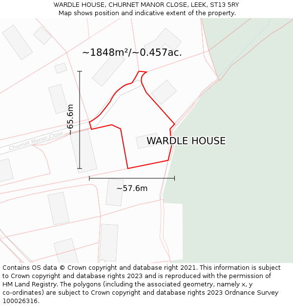 WARDLE HOUSE, CHURNET MANOR CLOSE, LEEK, ST13 5RY: Plot and title map