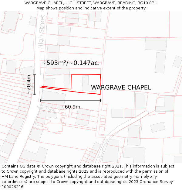 WARGRAVE CHAPEL, HIGH STREET, WARGRAVE, READING, RG10 8BU: Plot and title map