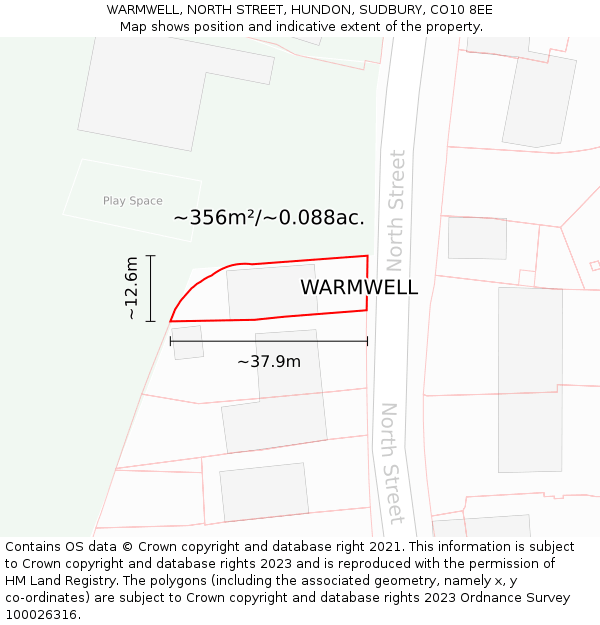 WARMWELL, NORTH STREET, HUNDON, SUDBURY, CO10 8EE: Plot and title map