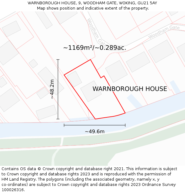 WARNBOROUGH HOUSE, 9, WOODHAM GATE, WOKING, GU21 5AY: Plot and title map