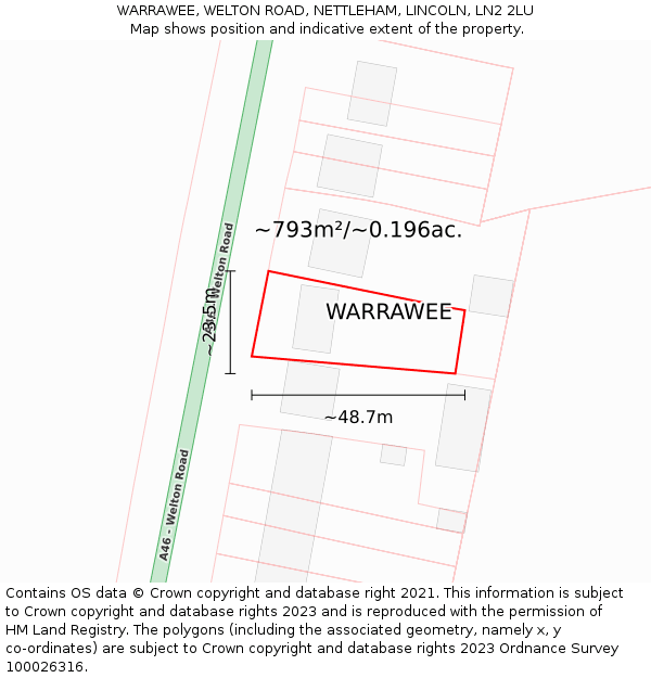 WARRAWEE, WELTON ROAD, NETTLEHAM, LINCOLN, LN2 2LU: Plot and title map