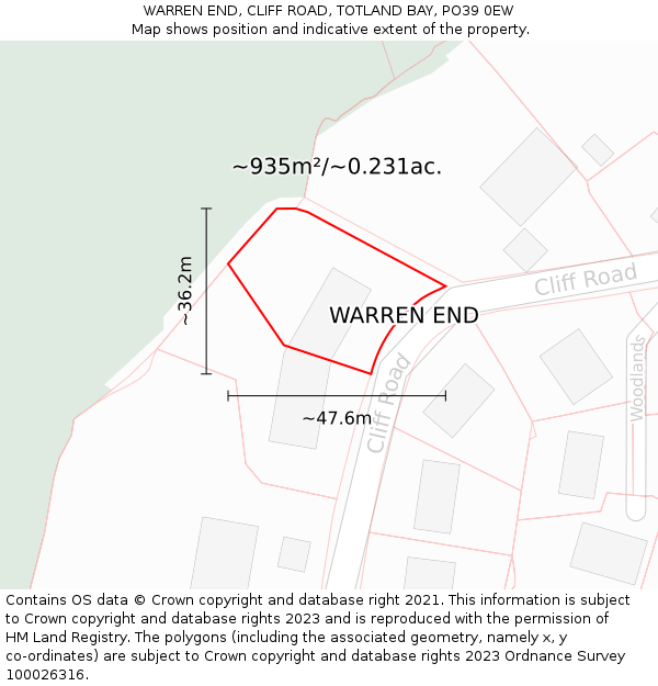 WARREN END, CLIFF ROAD, TOTLAND BAY, PO39 0EW: Plot and title map