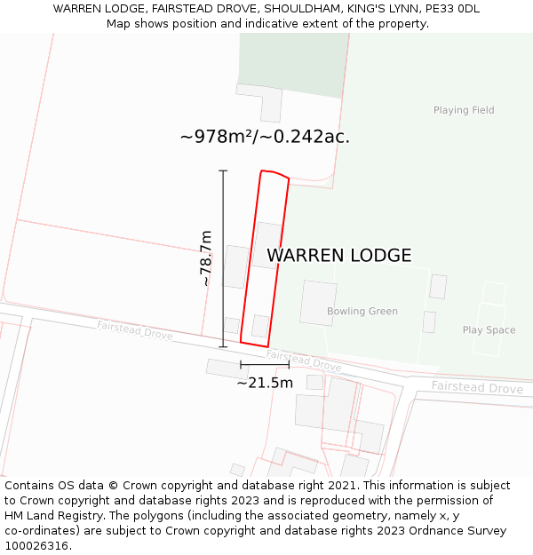 WARREN LODGE, FAIRSTEAD DROVE, SHOULDHAM, KING'S LYNN, PE33 0DL: Plot and title map