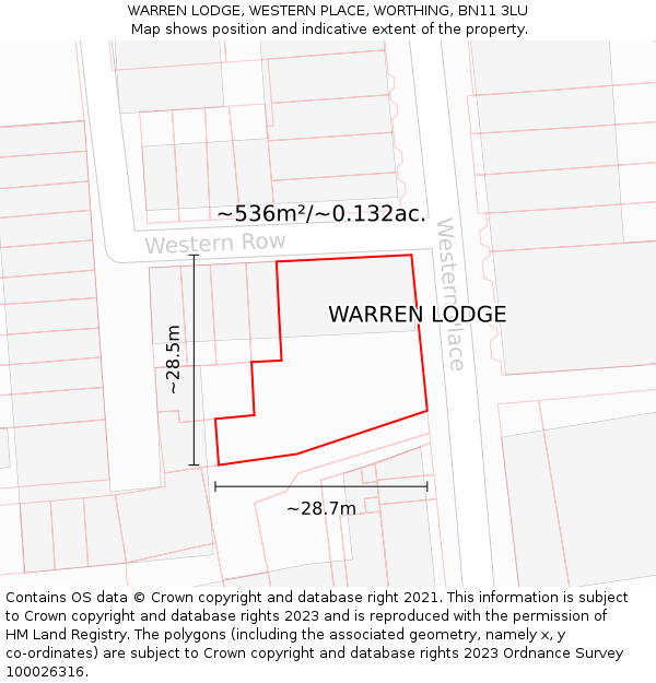 WARREN LODGE, WESTERN PLACE, WORTHING, BN11 3LU: Plot and title map