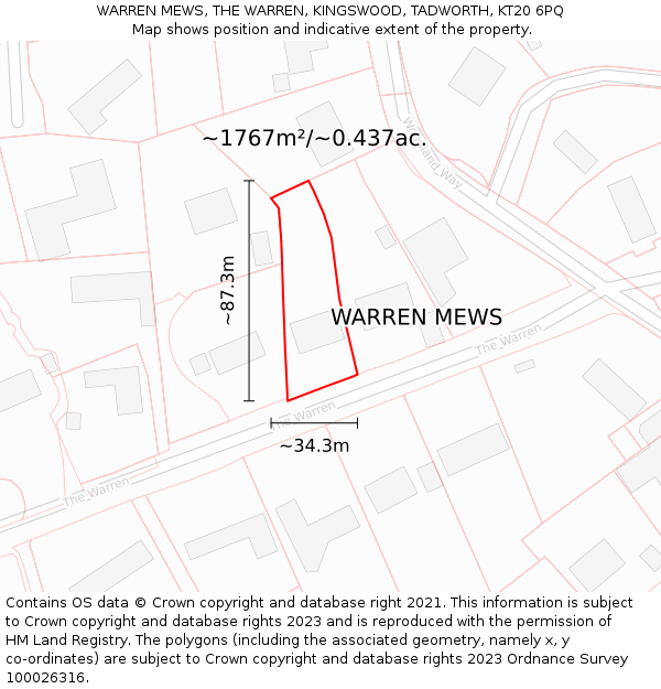 WARREN MEWS, THE WARREN, KINGSWOOD, TADWORTH, KT20 6PQ: Plot and title map