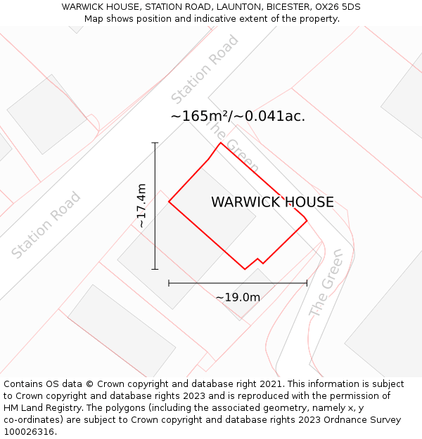 WARWICK HOUSE, STATION ROAD, LAUNTON, BICESTER, OX26 5DS: Plot and title map