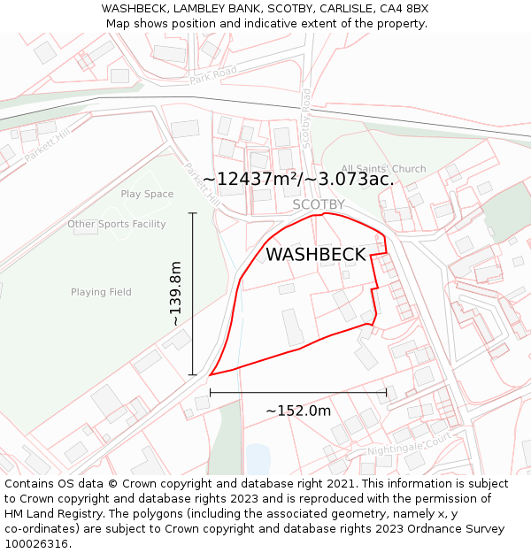 WASHBECK, LAMBLEY BANK, SCOTBY, CARLISLE, CA4 8BX: Plot and title map