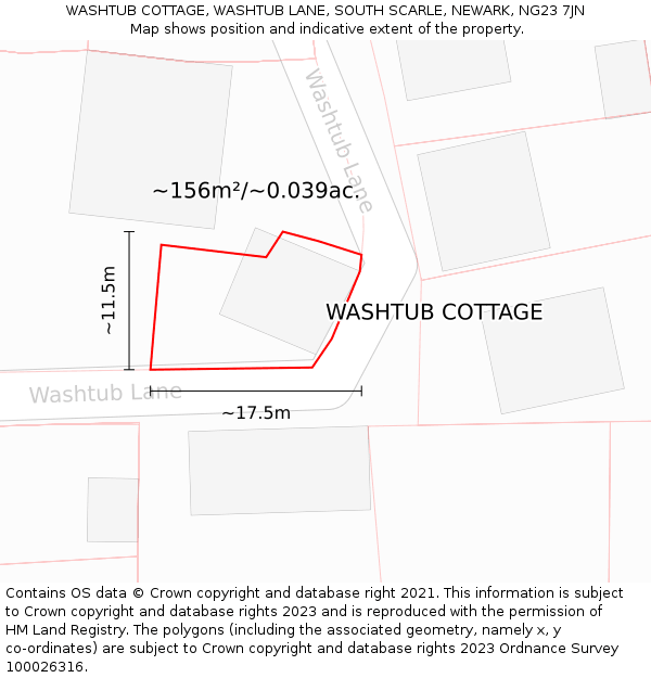 WASHTUB COTTAGE, WASHTUB LANE, SOUTH SCARLE, NEWARK, NG23 7JN: Plot and title map