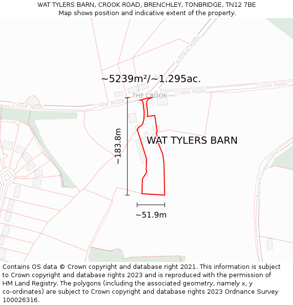 WAT TYLERS BARN, CROOK ROAD, BRENCHLEY, TONBRIDGE, TN12 7BE: Plot and title map