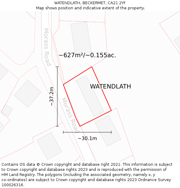 WATENDLATH, BECKERMET, CA21 2YF: Plot and title map