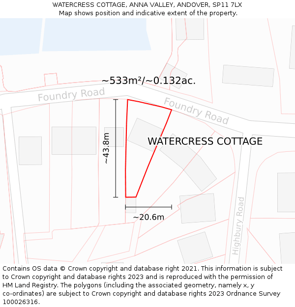 WATERCRESS COTTAGE, ANNA VALLEY, ANDOVER, SP11 7LX: Plot and title map