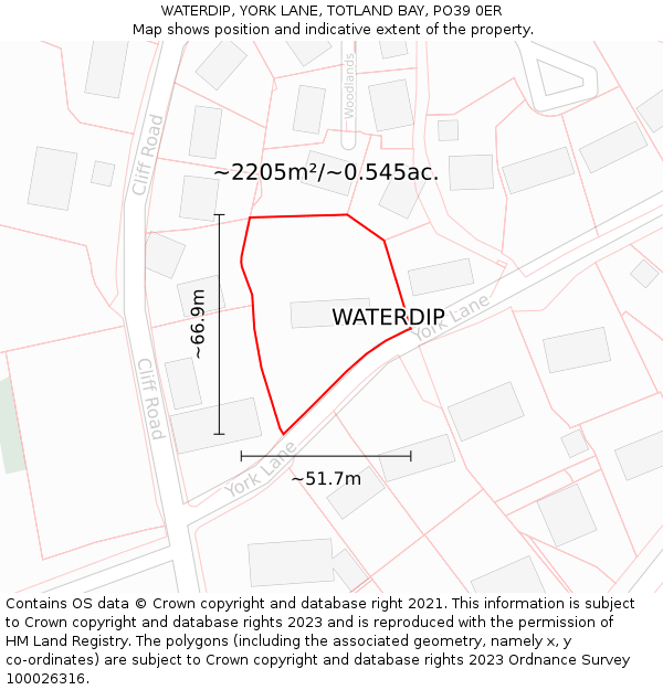 WATERDIP, YORK LANE, TOTLAND BAY, PO39 0ER: Plot and title map