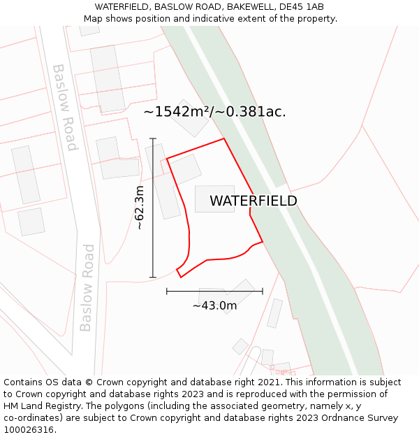 WATERFIELD, BASLOW ROAD, BAKEWELL, DE45 1AB: Plot and title map