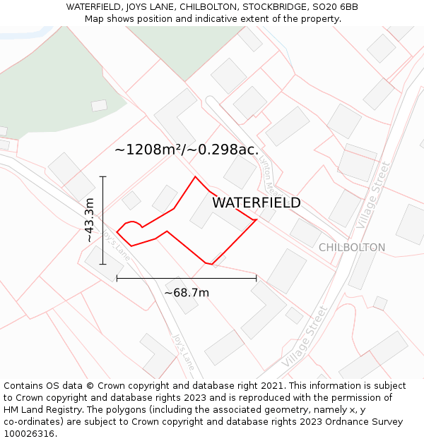 WATERFIELD, JOYS LANE, CHILBOLTON, STOCKBRIDGE, SO20 6BB: Plot and title map