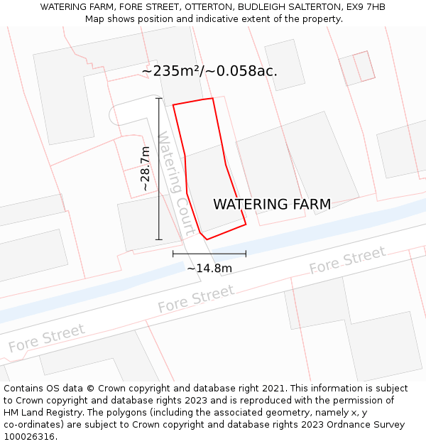 WATERING FARM, FORE STREET, OTTERTON, BUDLEIGH SALTERTON, EX9 7HB: Plot and title map