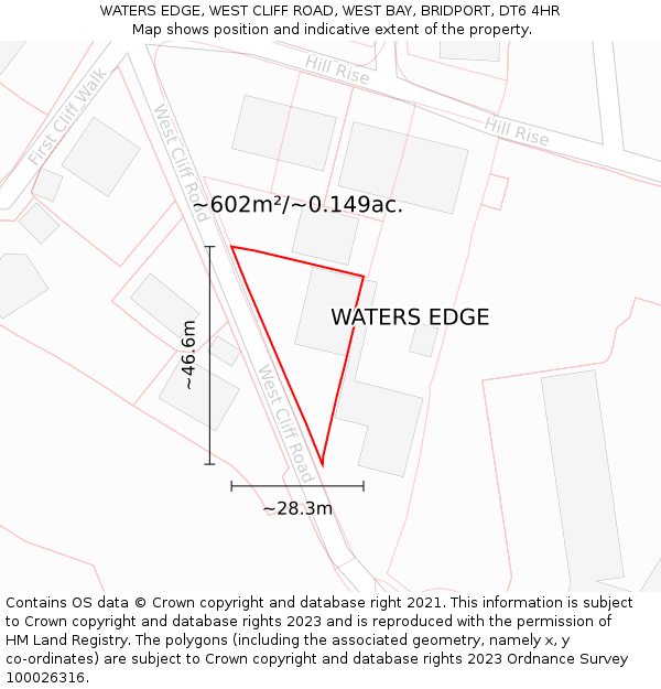 WATERS EDGE, WEST CLIFF ROAD, WEST BAY, BRIDPORT, DT6 4HR: Plot and title map