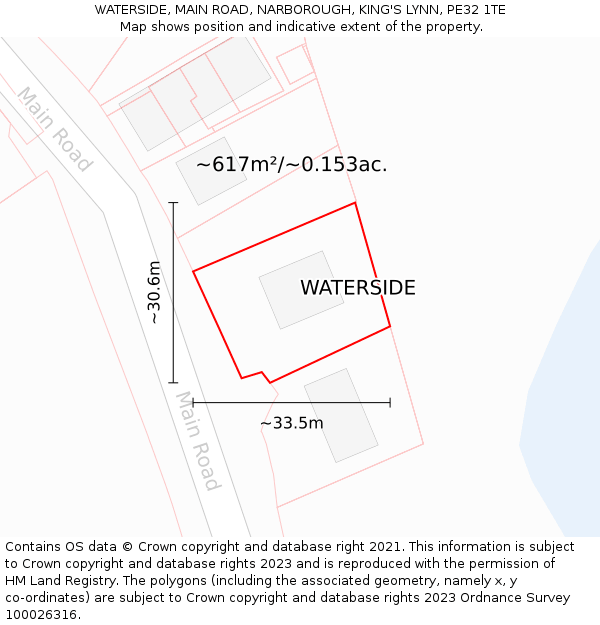 WATERSIDE, MAIN ROAD, NARBOROUGH, KING'S LYNN, PE32 1TE: Plot and title map