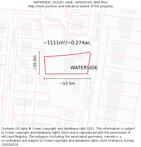 WATERSIDE, OCKLEY LANE, HASSOCKS, BN6 8NU: Plot and title map